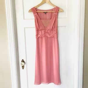 Pink Chiffon Sleeveless Dress size 8 lace vneck ruched sash fairy babydoll sheer